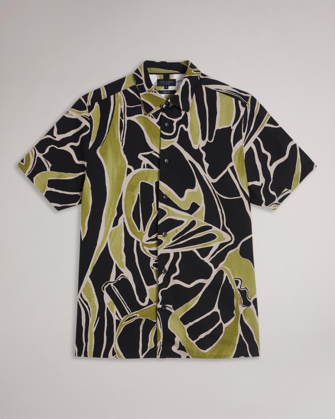 Chemises Ted Baker Short Sleeve Abstract Print Noir Homme | DZS-49413521